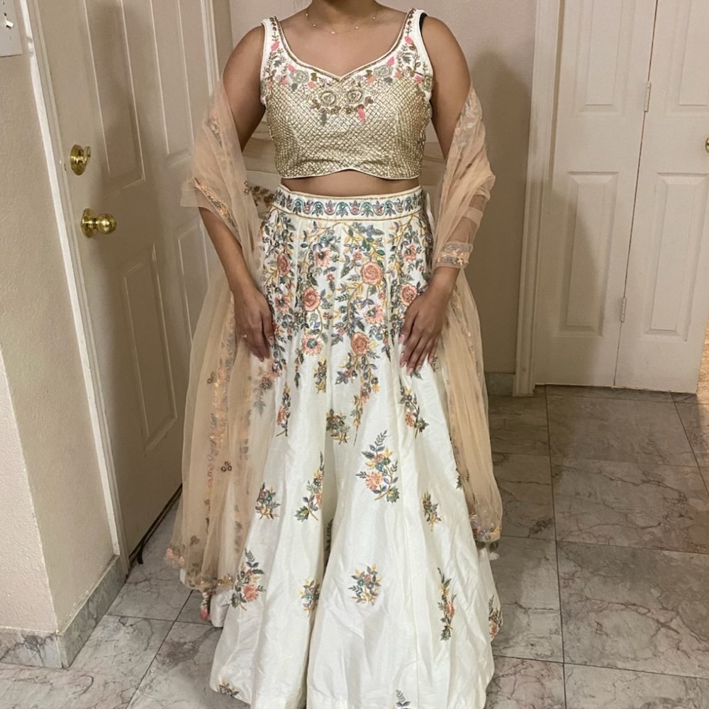 Floral Embroidered White multi color lehenga set
